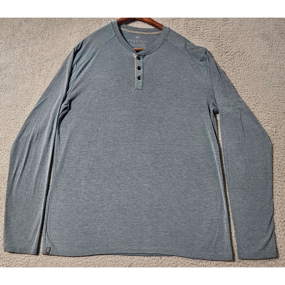 Free Fly Shirt Mens XL Blue Henley Long Sleeve‎ Bamboo Stretch Lightweight
